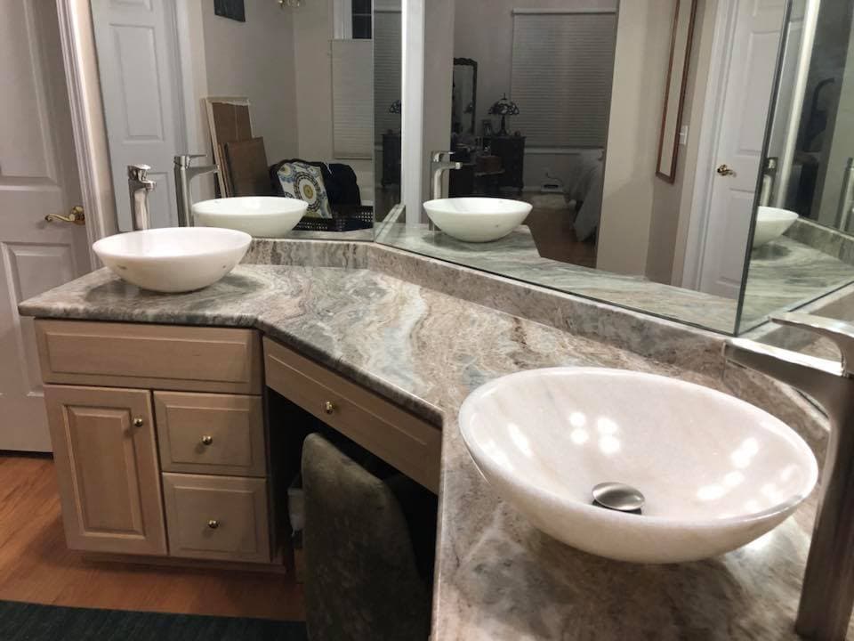 Bathroom vanity top installed by Quality Work Granite