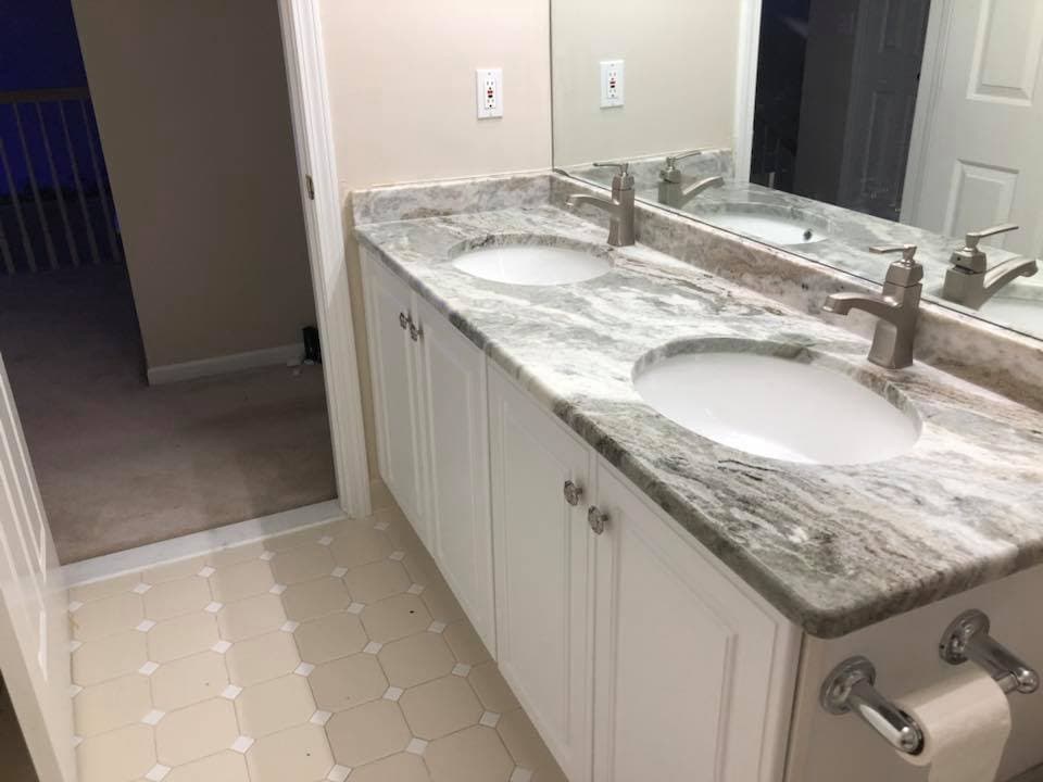 Bathroom vanity top installed by Quality Work Granite