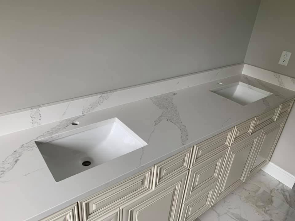 Bathroom vanity top installed by Quality Work Granite