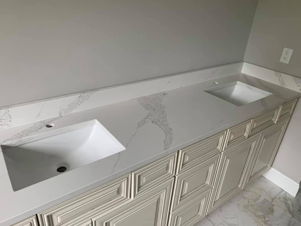 Bathroom vanity top installed by Quality Work Granite