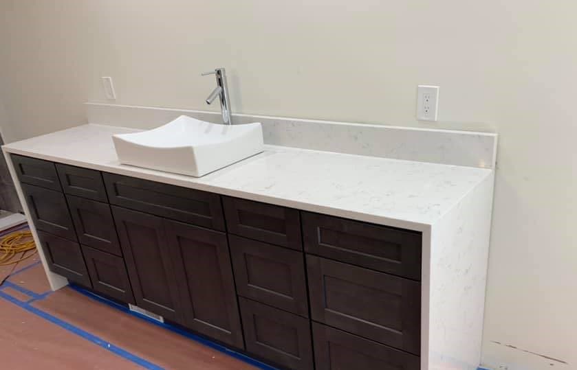 Bathroom vanity top installed by Quality Work Granite