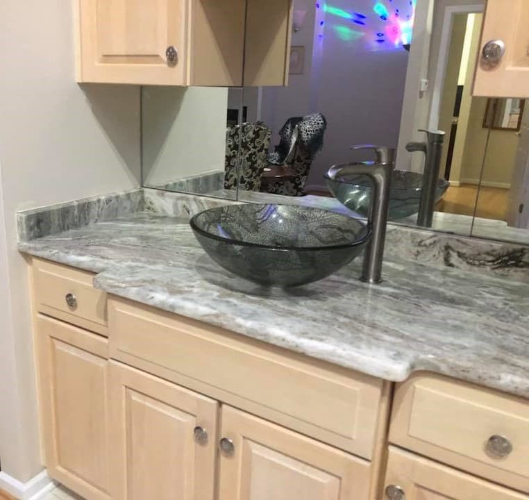 Bathroom vanity top installed by Quality Work Granite