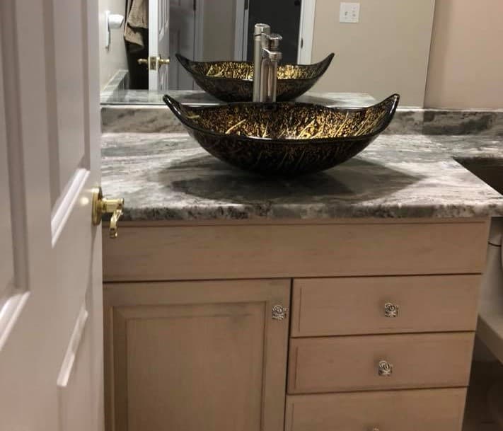 Bathroom vanity top installed by Quality Work Granite