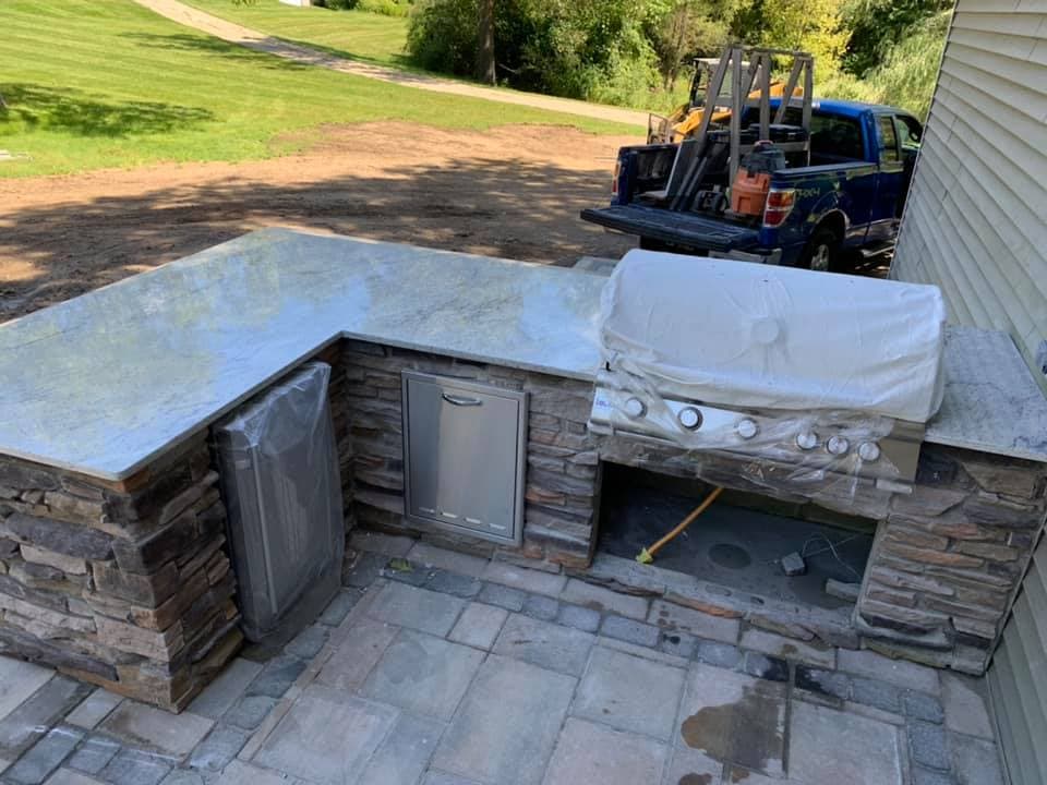 Outdoor kitchen counter installed by Quality Work Granite