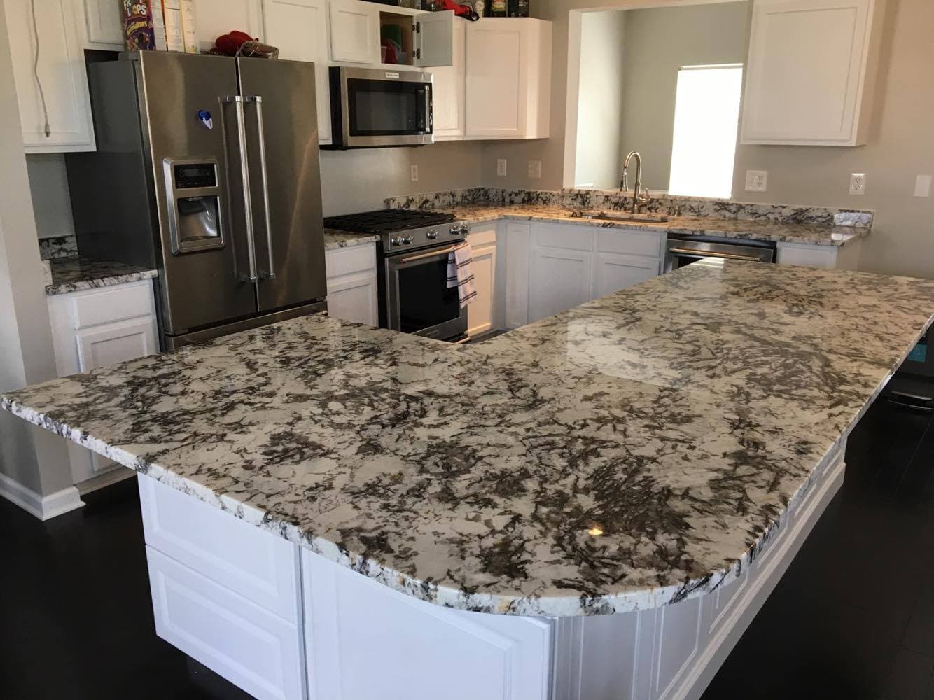 Kitchen island in polished stone